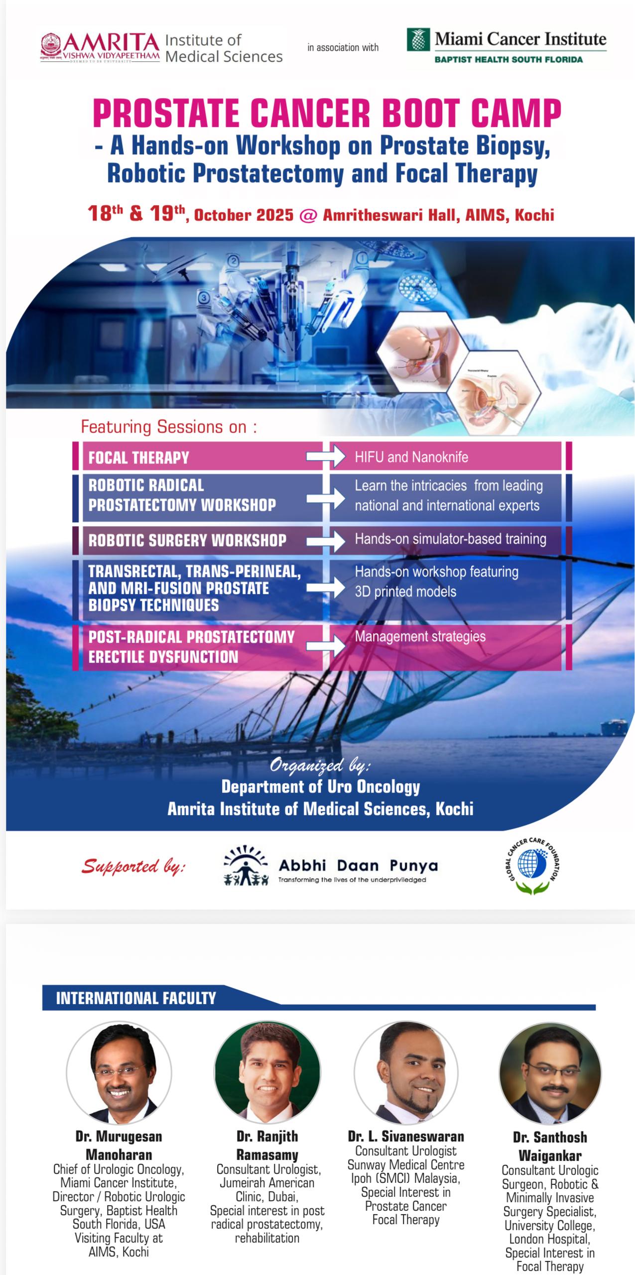 Prostate Cancer Boot Camp — 18–19 October 2025, Amritheswari Hall, AIMS, Kochi
